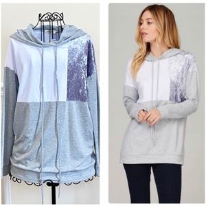 First Love Mixed Material Hooded Top